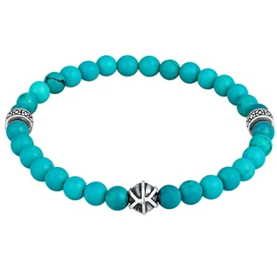 Image of Kuzzoi Buddha 020469222 Men&#039;s Bracelet with howlite Stone Beads (Turquoise) 925 Sterling Silver Chakra Yoga Energy Length 19 23 cm Elastic,