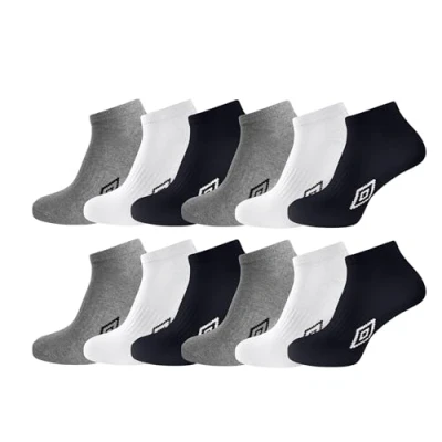 Image of Umbro 12 pairs Men&#039;s Sport Trainer Performance Socks UK 6 8.5 (Black White Grey)