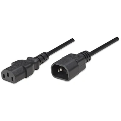Image of Manhattan Power Cord/Cable, C14 Male to C13 Female (kettle lead), Monitor CPU, 1.8m, Black, Polybag