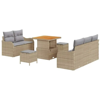 Image of vidaXL 8 Piece Garden Sofa Set with Cushions Beige Poly Rattan Acacia