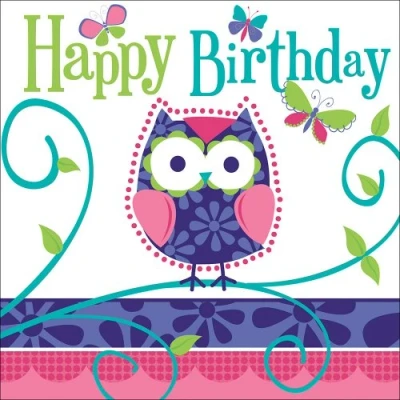 Image of Creative Converting Owl Pal Happy Birthday Lunch Napkins, 16 Count