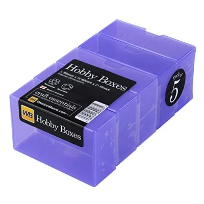 Image of WestonBoxes Plastic Business Card Boxes Holds 125 Cards 35mm Deep (Purple, Pack of 5)