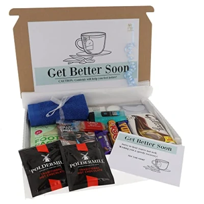 Image of Large GET WELL SOON Pamper Treat Gift Box Letterbox Men&#039;s Giftbox with Hot Chocolate