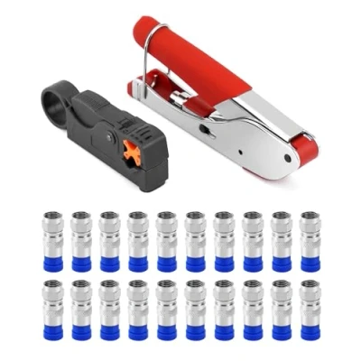 Image of QWORK® 22PCS Coax Cable Crimping Tool Set with Stripper and F Connector Compression for RG6 &amp; TV