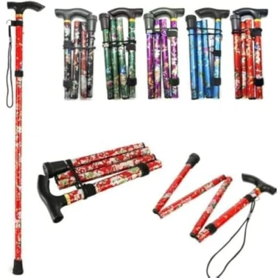 Image of Walking Stick Adjustable and Foldable Lightweight, Portable Cane for Elderly, Height Adjustable, Collapsible Travel with Ergonomic Handle Anti Slip Base Black
