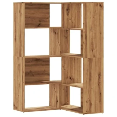 Image of vidaXL Corner Bookcase 4 Tier Bookshelf in Artisian Oak Dual Assembly: Horizontal or L Shaped, Engineered Wood, Space Saving