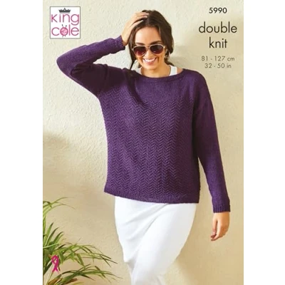 Image of King Cole Ladies DK Knitting Pattern Chevron Sweater &amp; Top (5990)