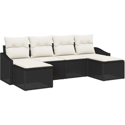 Image of vidaXL 6 Piece Garden Sofa Set with Cushions Black Poly Rattan