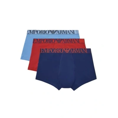 Image of Emporio Armani Men&#039;s Shiny Logoband 3 Pack Trunk, AZZUR/INCHIOS/Matton, S