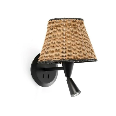 Image of Sumba Black, Rattan Shade Wall Lamp With Reading Light 3000K