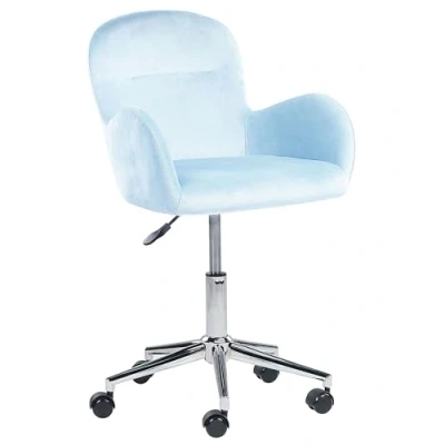 Image of Modern Swivel Office Chair Armchair Adjustable Height Velvet Light Blue Priddy