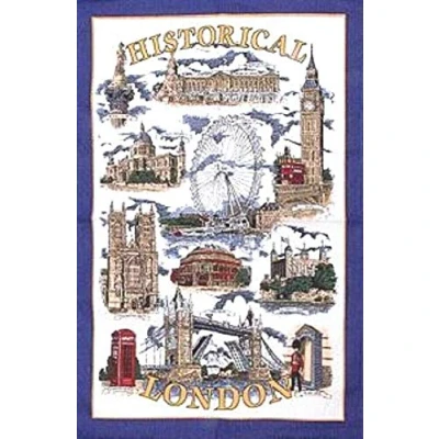 Image of Historical London Tea Towel Souvenir Gift Big Ben Tower Bridge Nelson Telephone Box Buckingham Palace