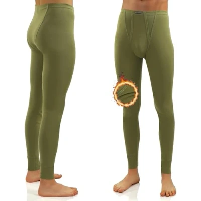 Image of Sesto Senso Mens Thermal Long Johns Cotton 100% Warm Lightweight Underwear Functional Leggings Base Layer Bottom 3XL Olive Green