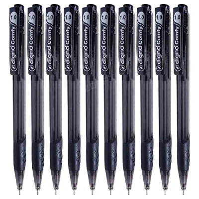 Image of DIGNO Retractable Ballpoint Pens, BLACK, Medium Point (1.0mm), Pack of 20, Comfy Click Ball Smooth Writing, Soft Grip, School Office Home Use