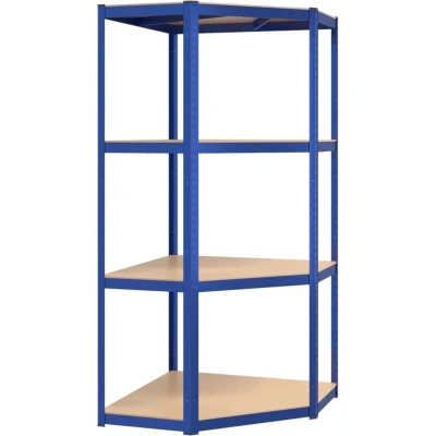 Image of vidaXL 4 Layer Corner Shelf Blue Steel&amp;Engineered Wood