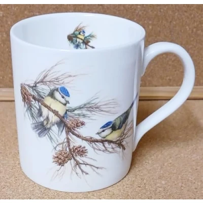 Image of Rainbow Decors Blue Tit Birds Scene Fine Bone China 400 ml 14 fl oz Large Balmoral Cup Hand Decorated in UK