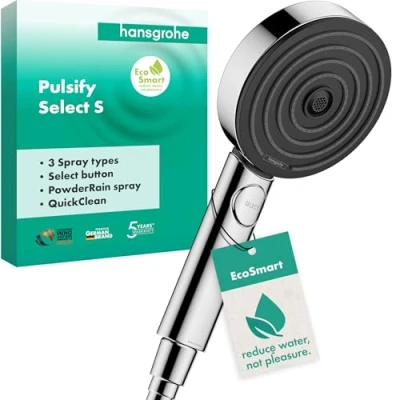 Image of hansgrohe Pulsify Select S water saving shower head 9 l/min (EcoSmart), hand round (⌀ 105 mm) with 3 sprays (Activation version), anti limescale function, chrome