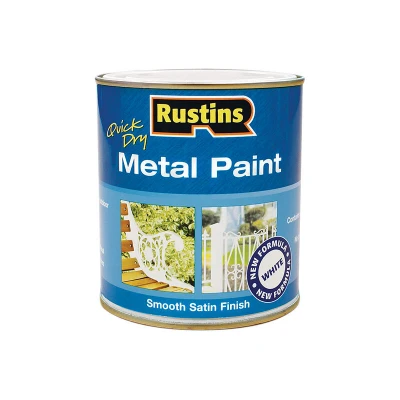 Image of Rustins Quick Drying Metal Paint Smooth Satin White 250ml RUSMPSSWH250
