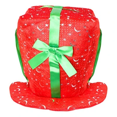 Image of HAT Adults RED Hats with Green Bow and Sparkle Design Funny Mens Ladies Christmas Novelty Fancy Dress Accessory (ONE Size)