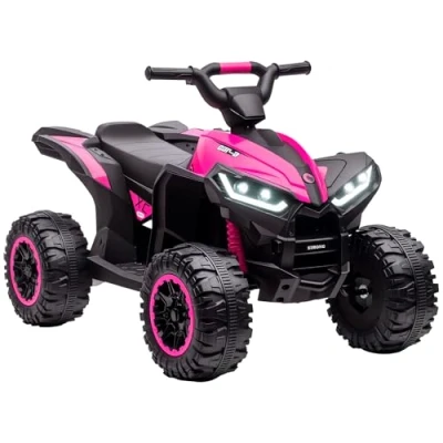 Image of HOMCOM 12V Electric Quad Bike for Kids Ride On Car ATV Toy, with Forward Reverse Functions, LED Headlights, Music, Ages 3 5 Years Pink