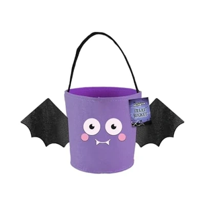 Image of Gem Imports Purple Bat Halloween Felt Treat Bucket 29.5cm