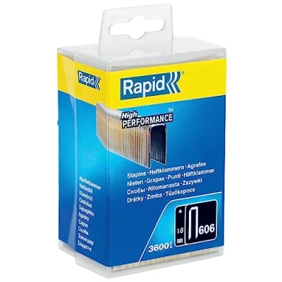 Image of Rapid High Performance Staples for Dense Materials, Narrow Crown No. 606, Leg Length 18mm, Staple Gun Staples, Resin Coated Galvanised Steel, 3600 Pieces, Plastic Box (40303094)