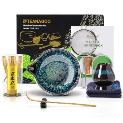 Image of TEANAGOO Matcha Whisk Set, 7 Pcs Kit for Ceremony, Tea Set Making Breakfast/Matcha Latte, Ceramic Bowl whith Spout and Whisk, Gift Lover