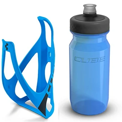 Image of Cube HPP Cage Matt Blue/Black &amp; Grip Bottle Blue, 750ml / Water Drink Flask Vessel Bidon Holder Mount Bracket Kit Lightweight Plastic Drinking Hydration Biking Bike Riding Frame Accessories
