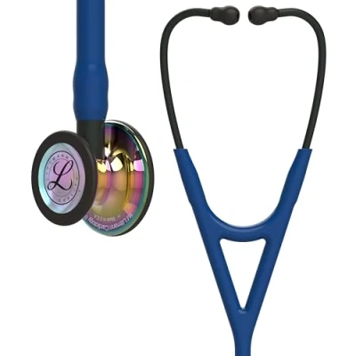 Image of 3M Littmann Cardiology IV Diagnostic Stethoscope, High Polish Rainbow Finish Chestpiece, Navy Tube, Black Stem and Headset, 27 inch, 6242
