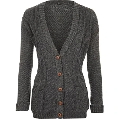 Image of WearAll Womens Cable Knitted Button Cardigan Long Sleeve Ladies Boyfriend Top Dark Grey 20 22