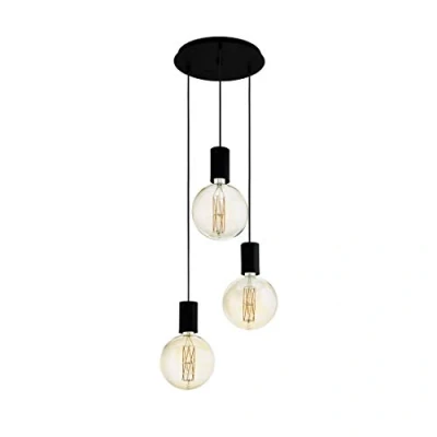 Image of EGLO Pendant lighting Pozueta, 3 bulbs ceiling light fitting made of black steel, vintage and industrial style hanging lamp for dining living room, E27 socket, Ø 13.4 inches