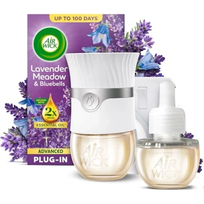 Image of Air Wick Lavender Meadow &amp; Bluebells Advanced Electrical Plug In Kit 19ml, Lasts for up to 100 days, Freshener