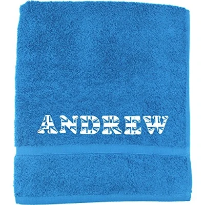 Image of TeddyT&#039;s Men&#039;s Personalised Union Jack Great Britain Embroidered Towel (Cobalt Blue, Bath Sheet (140x90cm))