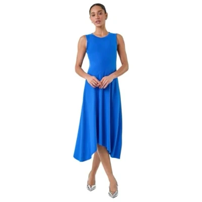 Image of Dusk Womens Asymmetric Sleeveless Stretch Midi Dress Blue Size 14 UK