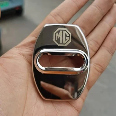 Image of 4pcs Car Door Lock Cover, Latch Cap Buckle, Protector Guard, Stainless Steel, with Logo, Anti Corrosion, Rustproof, for MG MG4 MG5 ZS HS EZS EHS EV 2023 2022, Accessories, Silver