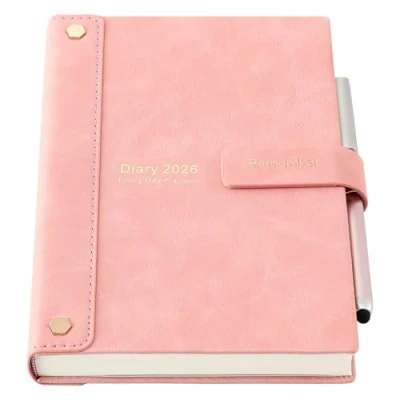 Image of Academic Diary 2026,Agenda 26 A5 Page a Day,Hardcover Organiser Year Jan Dec 2026,Month Weekly Planner with Pen,Stickers,Inner Pocket (Pink 2026, A5)
