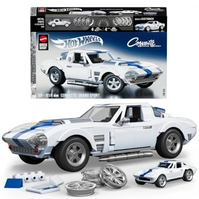 Image of ​Mattel Brick Shop Hot Wheels Elite Series Building Set, Corvette Grand Sport with 918 Pieces, Realistic Details and Custom Decals, Adult Collectors Kids Ages 10+, JGR31