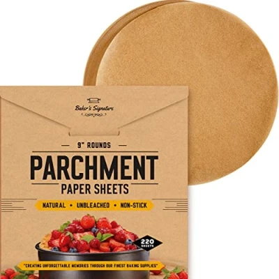 Image of Baking Paper, 220Pcs Cake Tin Liners 9 Inch Round 23cm Liners, Parchment Paper for Precut Greaseproof Sheets Easy to Use &amp; Clean Up by Baker&#039;s Signature