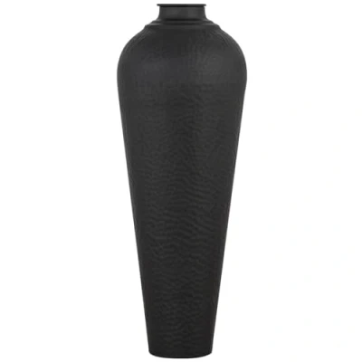 Image of Hill Interiors Medium Hammered Vase with Lid Metal L31 x W31 H80 cm Matt Black Finish