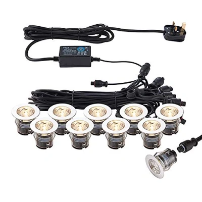 Image of Pack of 10 x Saxby IKON PRO Colour Changing (CCT) Warm &amp; Cool White LED 35mm Round Stainless Steel Outdoor Garden Decking Pathway Kitchen Plinth Lights Kit IP67