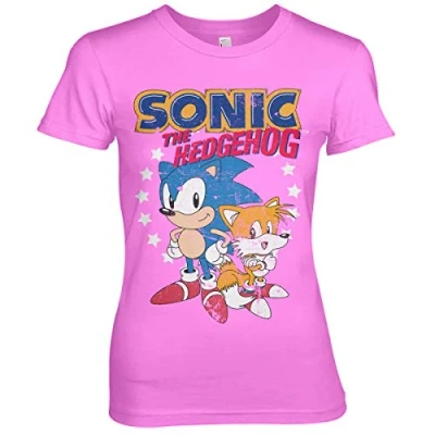 Image of Sonic The Hedgehog Officially Licensed &amp; Tails T Shirt (Pink), S