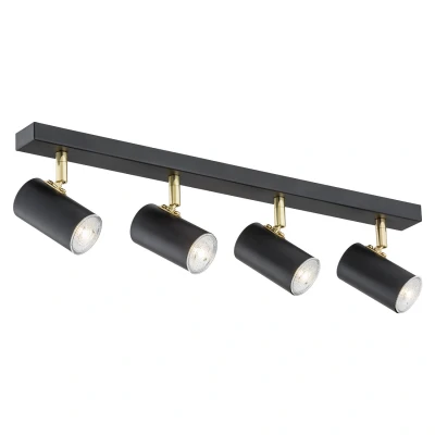 Image of Lagos Ceiling 4 Light Spotlight Bar Black Structure, Brass Elements