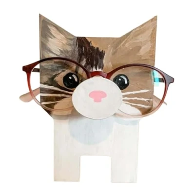 Image of OZLCUA Spectacle Display Stand 3D Animal Glasses Rack Cute Cartoon Carvings Sunglass Shelf Eyeglasses Jewelry Wooden Holder Showcase Pet Eyeglass Holder(Cat)