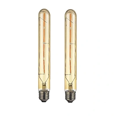Image of OUGEER Pack of 2 T30 Long Tube LED Bulb 4w Edison Style Filament Smoked Gold Glass E27 40w Screw,400lm Warm White 2700k Not Dimmable