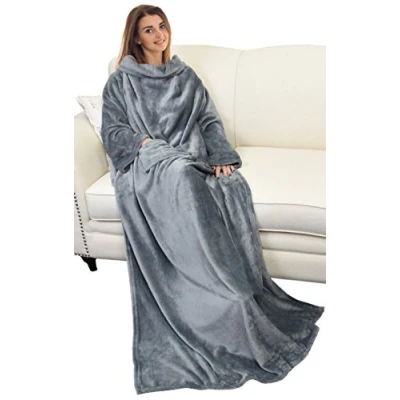 Image of Catalonia Classy Wearable Snuggle Blanket with Sleeves and Pocket, Soft Cosy Fleece Slankets for Women Fluffy Plush Throws Winter TV Sofa Couch 185 x 130 cm, Leopard