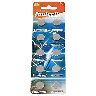 Image of 10 Eunicell AG13 / A76 LR44 357 Button Cell Watch Battery Long Shelf Life 0% Mercury (Expire Date Marked)