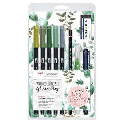 Image of Tombow Watercolouring Set Greenery, 9 Count (Pack of 1)