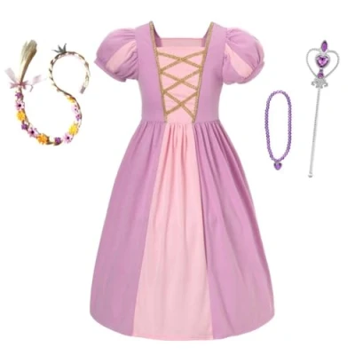 Image of Lito Angels Princess Rapunzel Fancy Dress Up Clothes Play Wear with Accessories for Kids Girls, Age 3 4 Years, Purple (Tag Number 100)