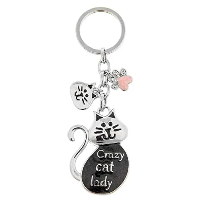 Image of Joe Davies Equilibrium Snazzy Style Enamel Keyring Charm Cat Crazy Lady