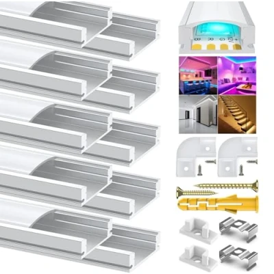 Image of Chesbung U Shape LED Aluminum Channel, 10 Pack 1Meter/3.3ft Profile with Milky White Cover, Channels and Diffusers End Caps, Mounting Clips, Corner Connectors for Strip Light